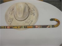 Handcrafted Mexican Cane & Signed Hat