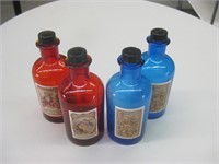 Set of 4 French Colored Bottles