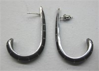 Sterling Stamped Black Stone Inlay Earrings