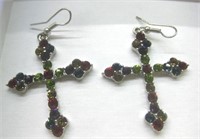 Gemstone Cross Earrings