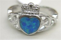 Blue Opal & .925 Stamped Claddagh Ring
