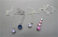 (4) Necklaces-.925 Sterling Silver Chains w Stones
