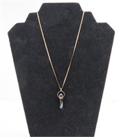 14K Gold Chain with Black Crystal Stone- Italy