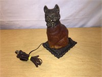 Vintage Amber Glass & Cast CAT LAMP