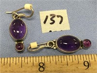 Pair of amethyst drops with sterling silver