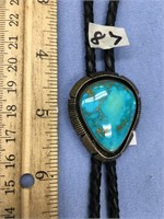 Beautiful old pawn silver and turquoise bolo tie