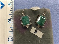 A pair of jade and silver dangle earrings        (