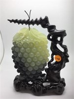 CHINESE JADE GRAPES HANGING ON WOODEN STAND WITH O