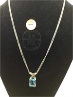 STERLING SILVER NECKLACE & PENDANT WITH SKY BLUE T