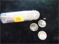 ROLL OF 1968 SILVER (50%) CANADIAN DIMES