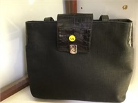 RALPH LAUREN BLACK FABRIC / LEATHER LARGE TOTE