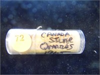 ROLL OF 1965 CANADIAN SILVER (80%) QUARTERS