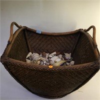 WICKER BASKET WITH SEA SHELLS - LOCAL PICK-UP ONLY