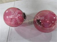 2 Cranberry Glass Christmas Balls