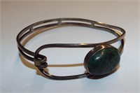 Israel Sterling Silver Bangle Bracelet With Stone