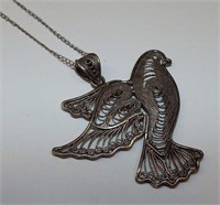 Sterling Silver Filigree Bird Pendant With Chain