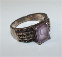 Sterling Silver & Marcasite Ring With Purple Stone
