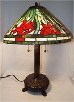 Leaded Art Glass Lamp With French Metal Base