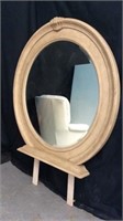 Large Circular Oak Framed Beveled Vanity Mirror8A