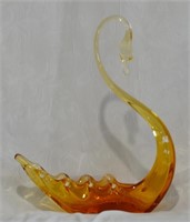 Amber Art Glass Swan 8"t