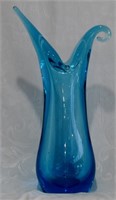 Aqua Art Glass Vase 10"