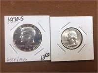 1970S SILVER 1/2 DOLLAR AND 1964 SILVER QUARTER