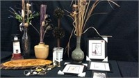 Decorative Vases W/Greenery, Wood Plaque- 10E