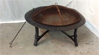 Rusted Metal Fire Pit With Screen & Pick - S11
