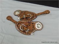 Western Tooled Leather Boot Straps