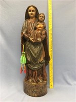 25" statue of baby Jesus and Mary carved out of wo