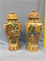 A pair of oriental vases 14" with lids       (a 7)