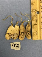 2 Sets of fossilized ivory earrings,  1 set has sc