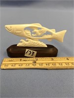 4" Imported carved bone salmon with eagle inset, o