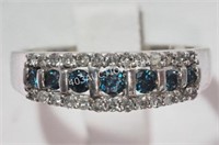 Sterling Silver Blue+White Diamond Ring $895