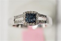 S.S. Rhodium Plated W/ Blue Diamond Ring $800