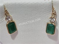 Yellow Gold Emerald & Sapphire Earrings $700