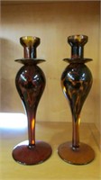 2 Heavy Art Glass Candle Holders