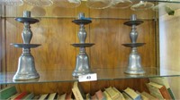 3 Heavy Metal Candle Holders ~ Grey/Brass Color