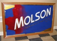 Large Molson beer mirror with nice oak frame.