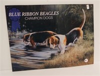 Metal Blue Ribbon Beagles Champion Dogs sign.