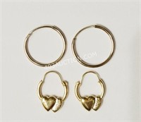 14kt 2 Pairs of Yellow Gold Hoop Earrings $210 NC