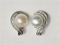 Sterling Silver Diamond Pearl Earrings $693