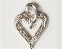 Sterling Silver Diamond Heart Pendant MSRP $400 NC