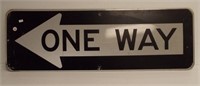 One sided One Way road sign. Measures 12" x 36".