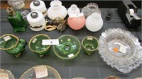 Pressed Glass Lot W/ Green & Gold Glass