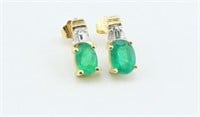 10K Gold Earrings. Emeralds & Diamonds