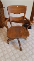 Vintage Wood Swivel Desk Chair on Rollers