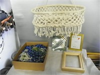 Hanging  Macrame, Beads, picture frames.