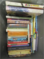 42 various books in tote (no lid)