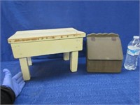 white wooden step stool & wooden flip top box